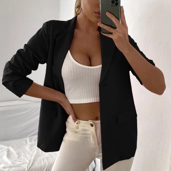 SHEIN Jackets & Blazers - 💕2 for $15💕 NWOT Sheen Single Button Flap Detail Black Oversized Blazer
